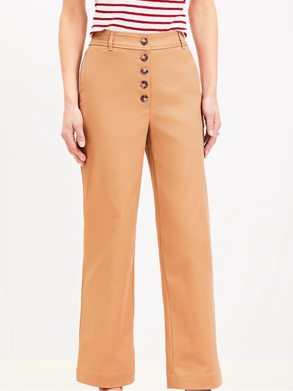 LOFT Tan High-Rise Wide-Leg Button-Front Pants